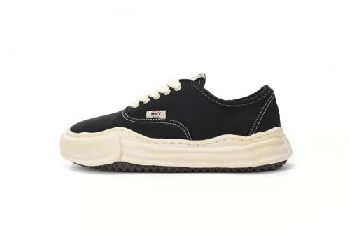 메종 미하라 야스히로 베이커 OG 솔 오버다이드 캔버스 로우탑 스니커즈 블랙