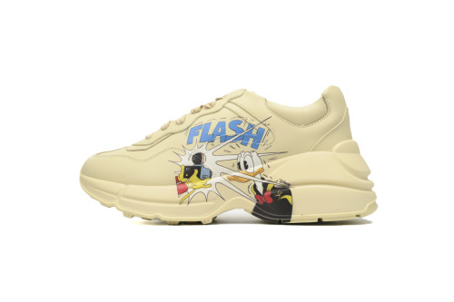 디즈니 x 구찌 라이톤 레더 도널드 덕 프린트 라운드 토 레이스업 청키 슈즈 646506 DRW00 9522
